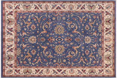 handmade Traditional Kafkaz Blue Ivory Hand Knotted RECTANGLE 100% WOOL area rug 8x10
