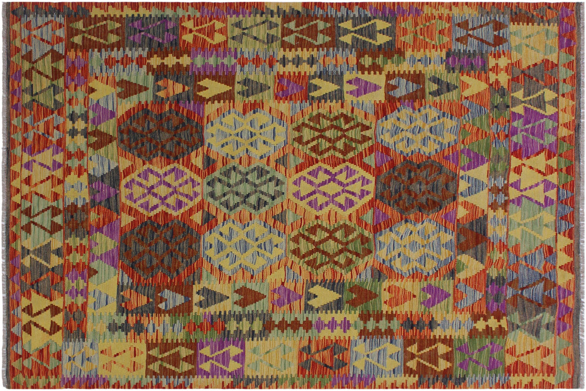 handmade Geometric Kilim Blue Rust Hand-Woven RECTANGLE 100% WOOL area rug 5 x 7