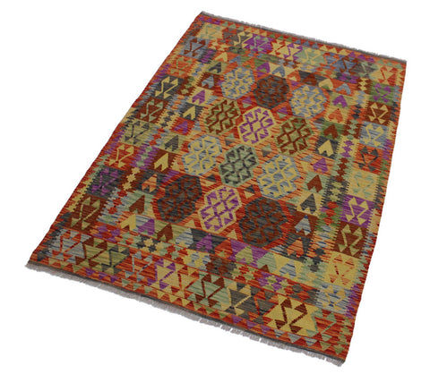 handmade Geometric Kilim Blue Rust Hand-Woven RECTANGLE 100% WOOL area rug 5 x 7