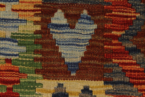 handmade Geometric Kilim Blue Rust Hand-Woven RECTANGLE 100% WOOL area rug 5 x 7