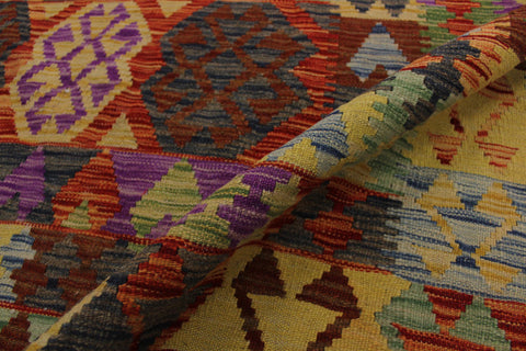 handmade Geometric Kilim Blue Rust Hand-Woven RECTANGLE 100% WOOL area rug 5 x 7