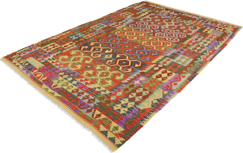 handmade Geometric Kilim Red Green Hand-Woven RECTANGLE 100% WOOL area rug 7 x 10