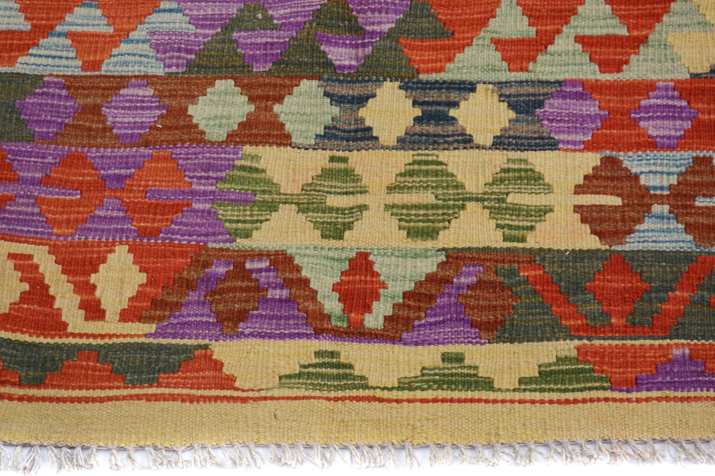 handmade Geometric Kilim Red Green Hand-Woven RECTANGLE 100% WOOL area rug 7 x 10