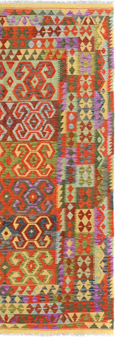 handmade Geometric Kilim Red Green Hand-Woven RECTANGLE 100% WOOL area rug 7 x 10