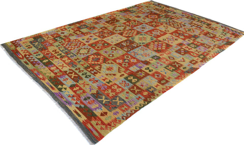 handmade Geometric Kilim Red Gray Hand-Woven RECTANGLE 100% WOOL area rug 7 x 10