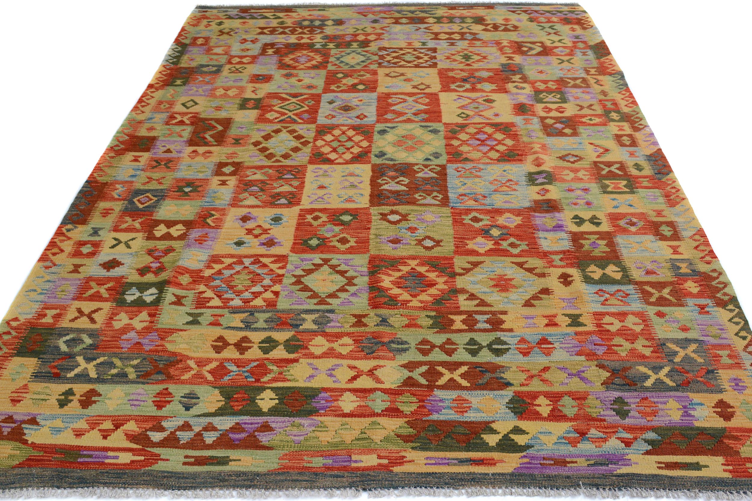 handmade Geometric Kilim Red Gray Hand-Woven RECTANGLE 100% WOOL area rug 7 x 10