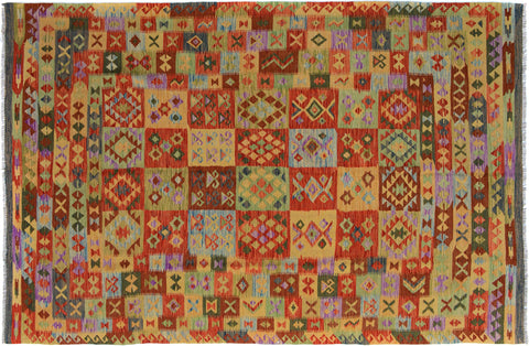 handmade Geometric Kilim Red Gray Hand-Woven RECTANGLE 100% WOOL area rug 7 x 10