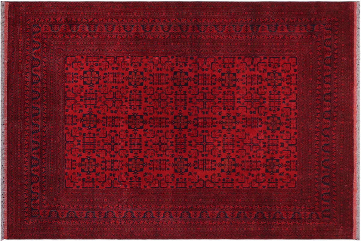 handmade Geometric Khal Muhamm Red Black Hand Knotted RECTANGLE 100% WOOL area rug 8' x 11'