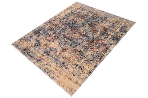 handmade Modern Modern Beige Blue Hand Knotted RECTANGLE WOOL&SILK area rug 8' x 10'
