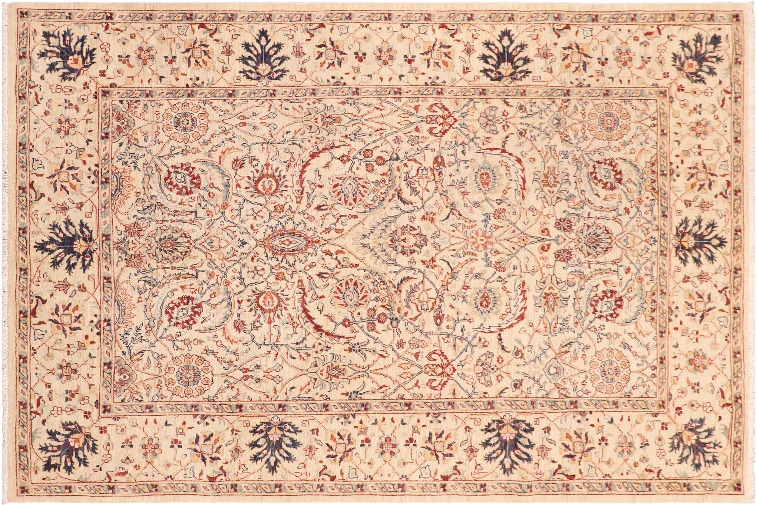 handmade Traditional Kafkaz Beige Lt. Green Hand Knotted RECTANGLE 100% WOOL area rug 7x10