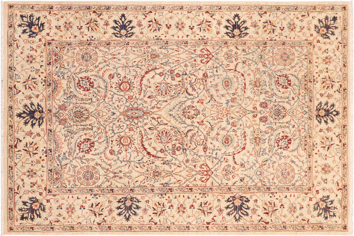 handmade Traditional Kafkaz Beige Lt. Green Hand Knotted RECTANGLE 100% WOOL area rug 7x10