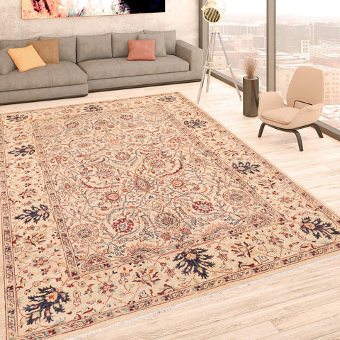 handmade Traditional Kafkaz Beige Lt. Green Hand Knotted RECTANGLE 100% WOOL area rug 7x10