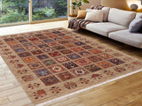handmade Geometric Khorgeen Tan Blue Hand Knotted RECTANGLE WOOL&SILK area rug 7x9