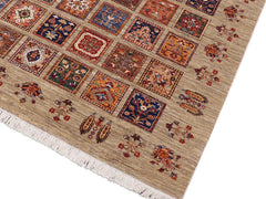 handmade Geometric Khorgeen Tan Blue Hand Knotted RECTANGLE WOOL&SILK area rug 7x9