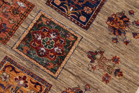 handmade Geometric Kurjean Tan Blue Hand Knotted RECTANGLE WOOL&SILK area rug 7x9