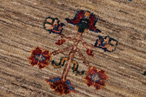 handmade Geometric Kurjean Tan Blue Hand Knotted RECTANGLE WOOL&SILK area rug 7x9