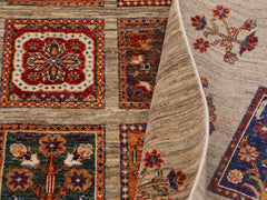 handmade Geometric Khorgeen Tan Blue Hand Knotted RECTANGLE WOOL&SILK area rug 7x9