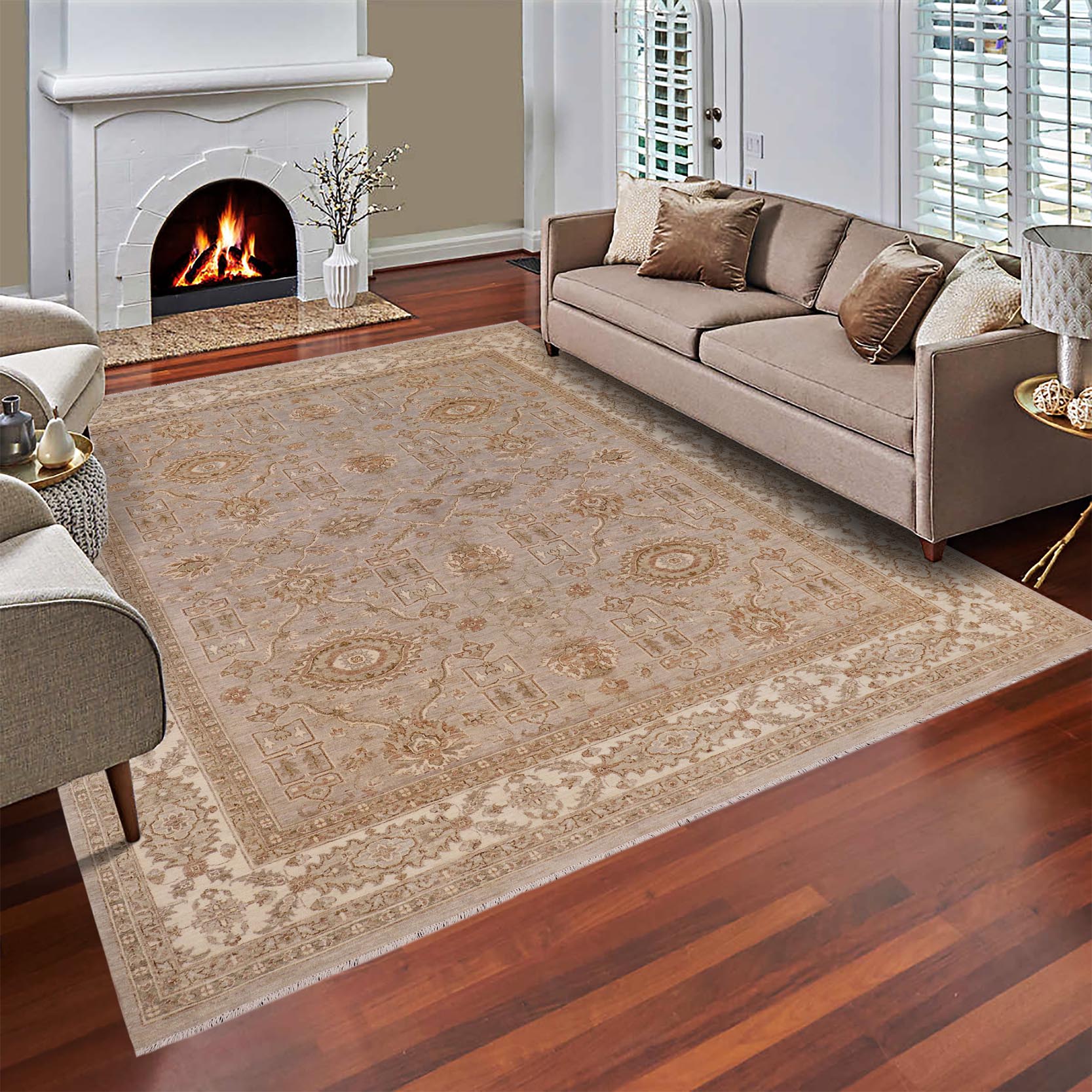 handmade Traditional Kafkaz Gray Ivory Hand Knotted RECTANGLE 100% WOOL area rug 9x12