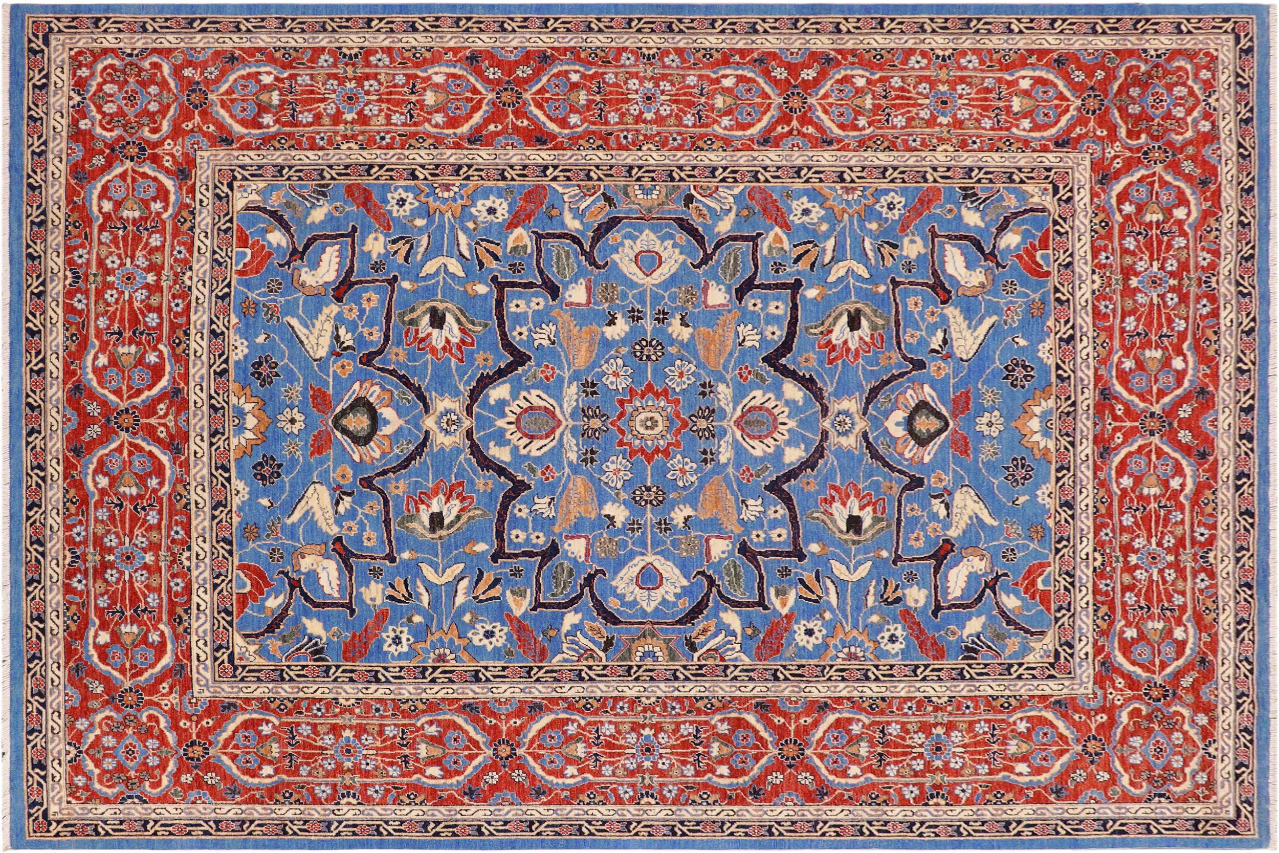 handmade Traditional Kafkaz Blue Rust Hand Knotted RECTANGLE 100% WOOL area rug 9' x 12'