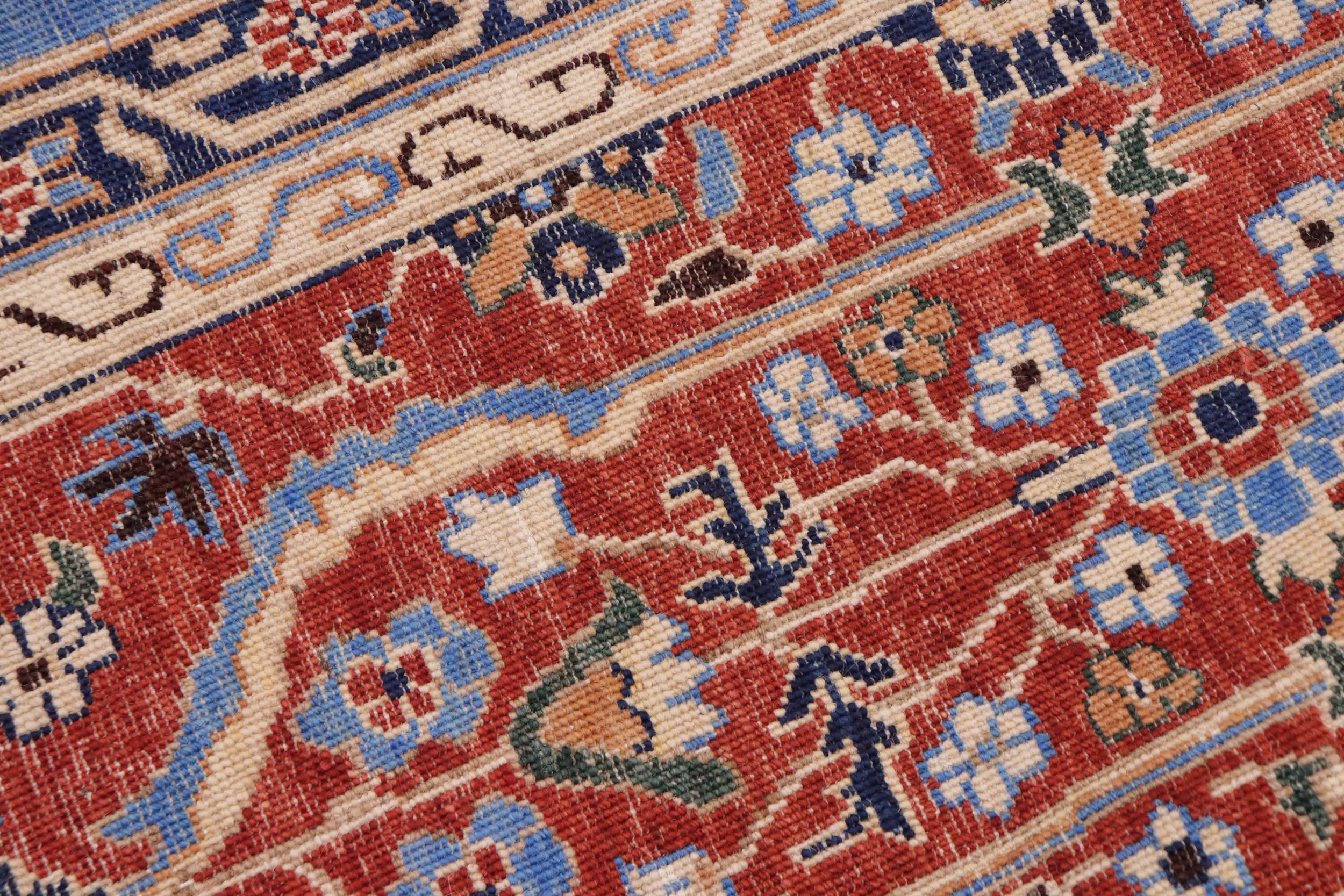 handmade Traditional Kafkaz Blue Rust Hand Knotted RECTANGLE 100% WOOL area rug 9' x 12'
