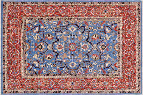 handmade Traditional Kafkaz Blue Rust Hand Knotted RECTANGLE 100% WOOL area rug 9' x 12'