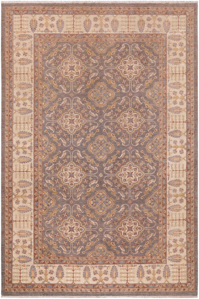handmade Transitional Kafkaz Gray Ivory Hand Knotted RECTANGLE 100% WOOL area rug 8X11