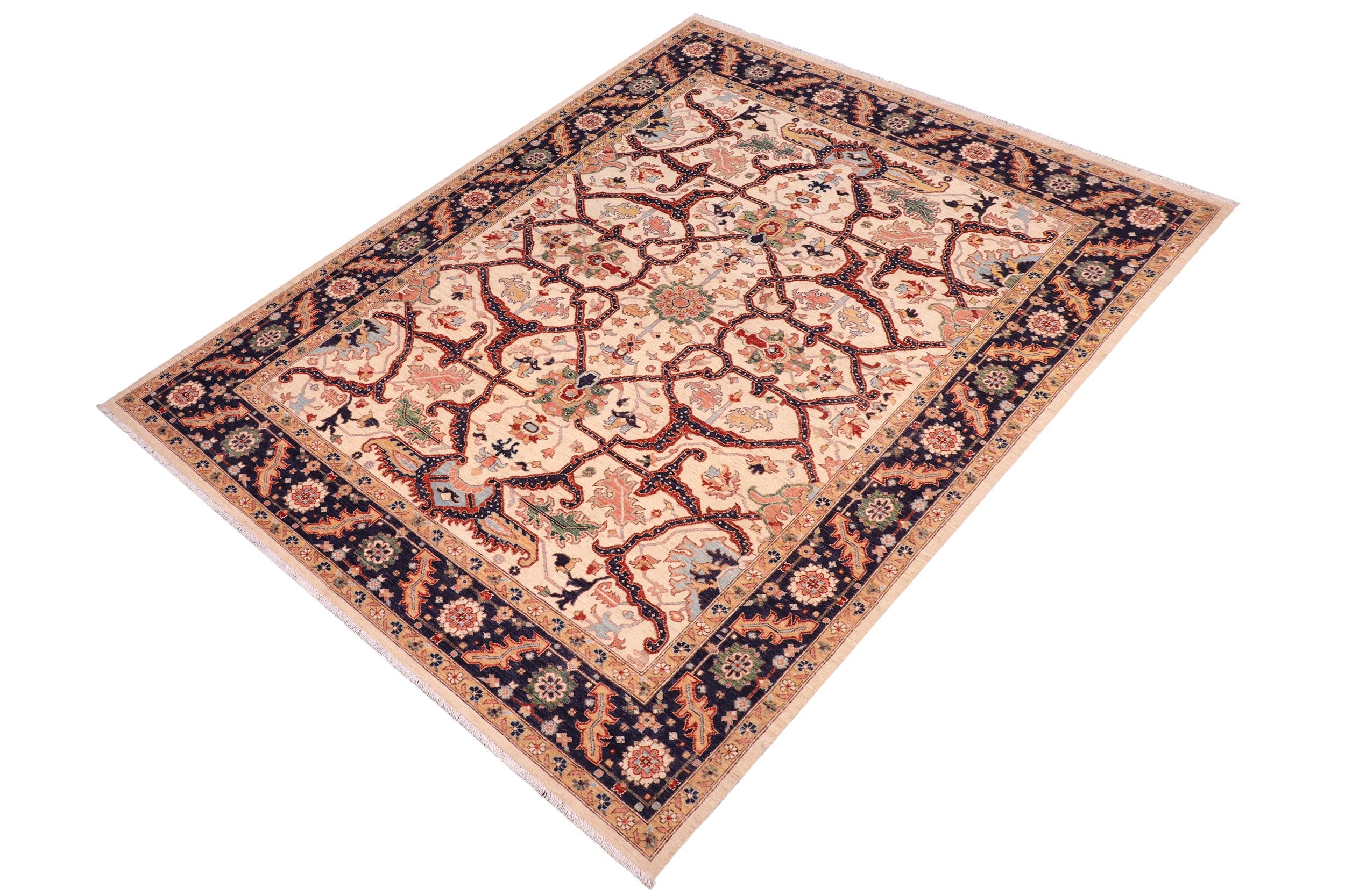 handmade Traditional Kafkaz Ivory Blue Hand Knotted RECTANGLE 100% WOOL area rug 8x9