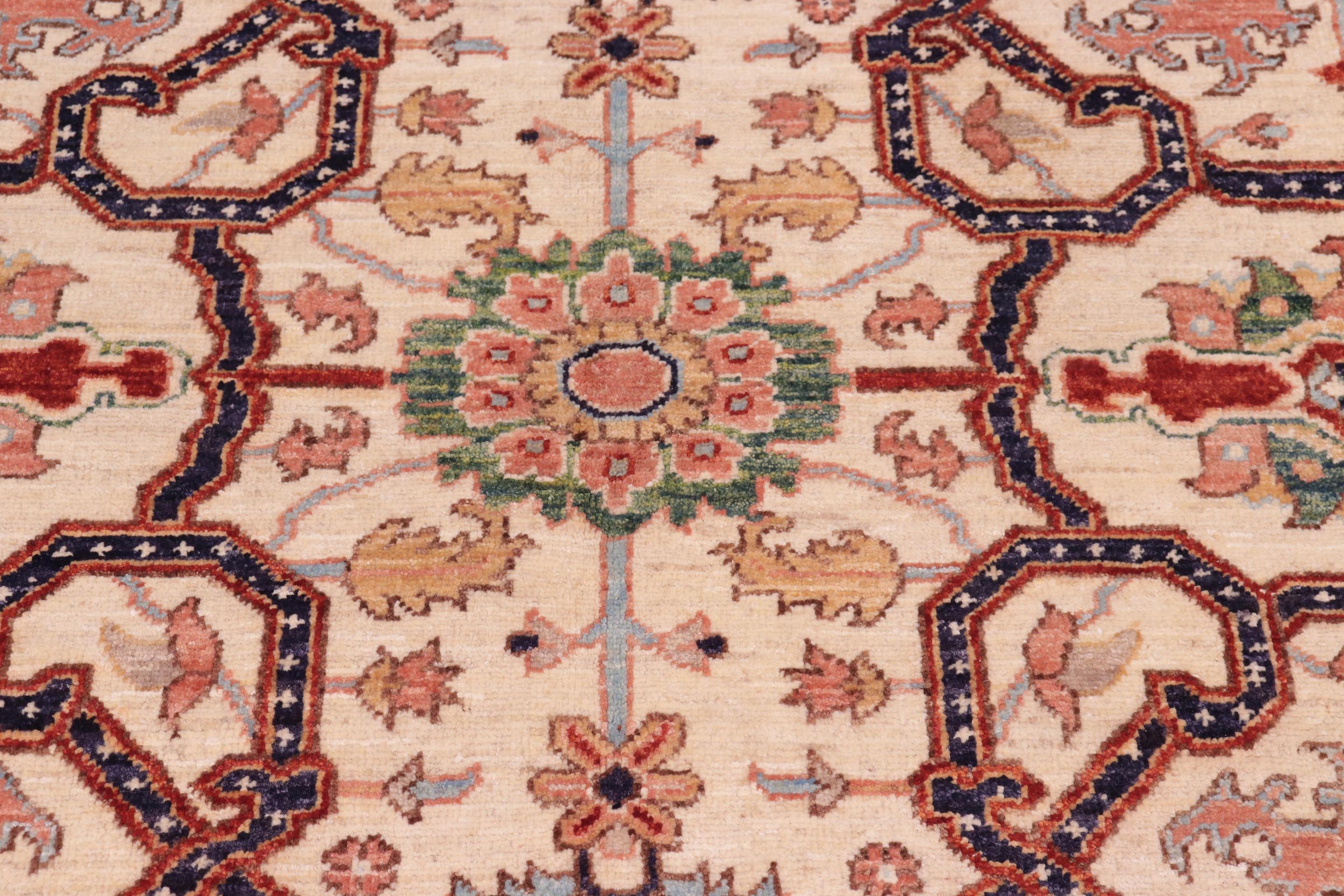 handmade Traditional Kafkaz Ivory Blue Hand Knotted RECTANGLE 100% WOOL area rug 8x9