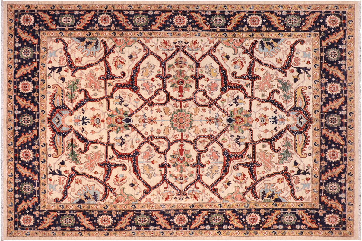 handmade Traditional Kafkaz Ivory Blue Hand Knotted RECTANGLE 100% WOOL area rug 8x9