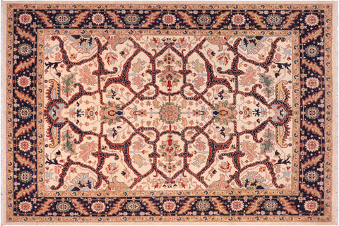 handmade Traditional Kafkaz Ivory Blue Hand Knotted RECTANGLE 100% WOOL area rug 8x9