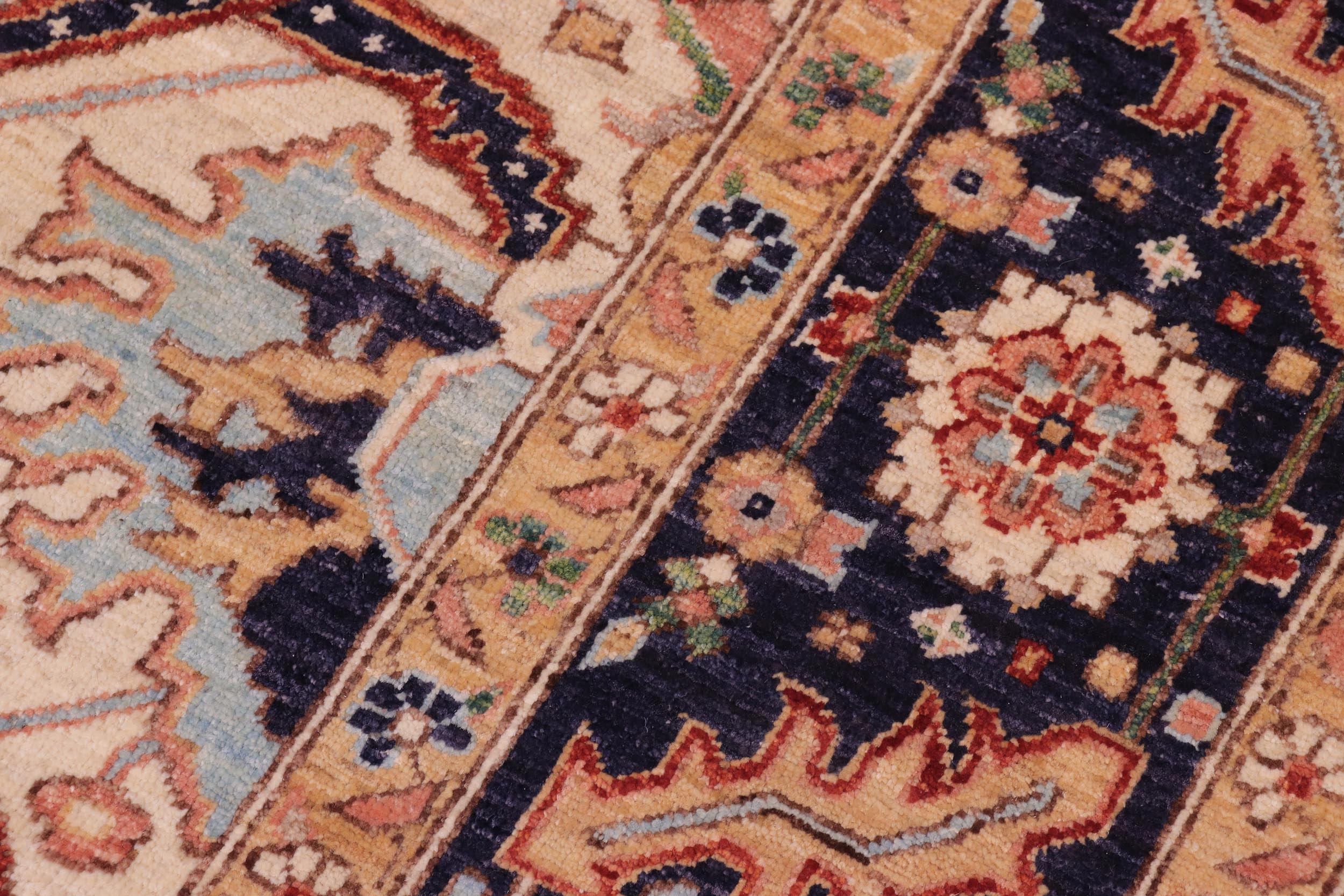 handmade Traditional Kafkaz Ivory Blue Hand Knotted RECTANGLE 100% WOOL area rug 8x9