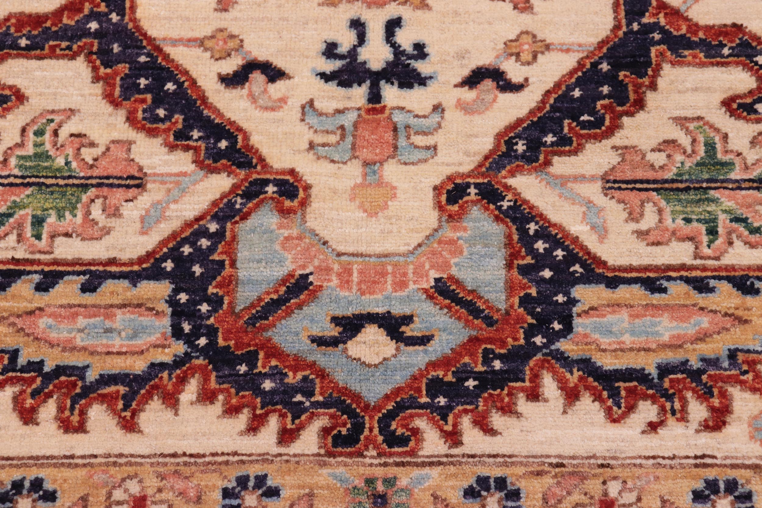 handmade Traditional Kafkaz Ivory Blue Hand Knotted RECTANGLE 100% WOOL area rug 8x9