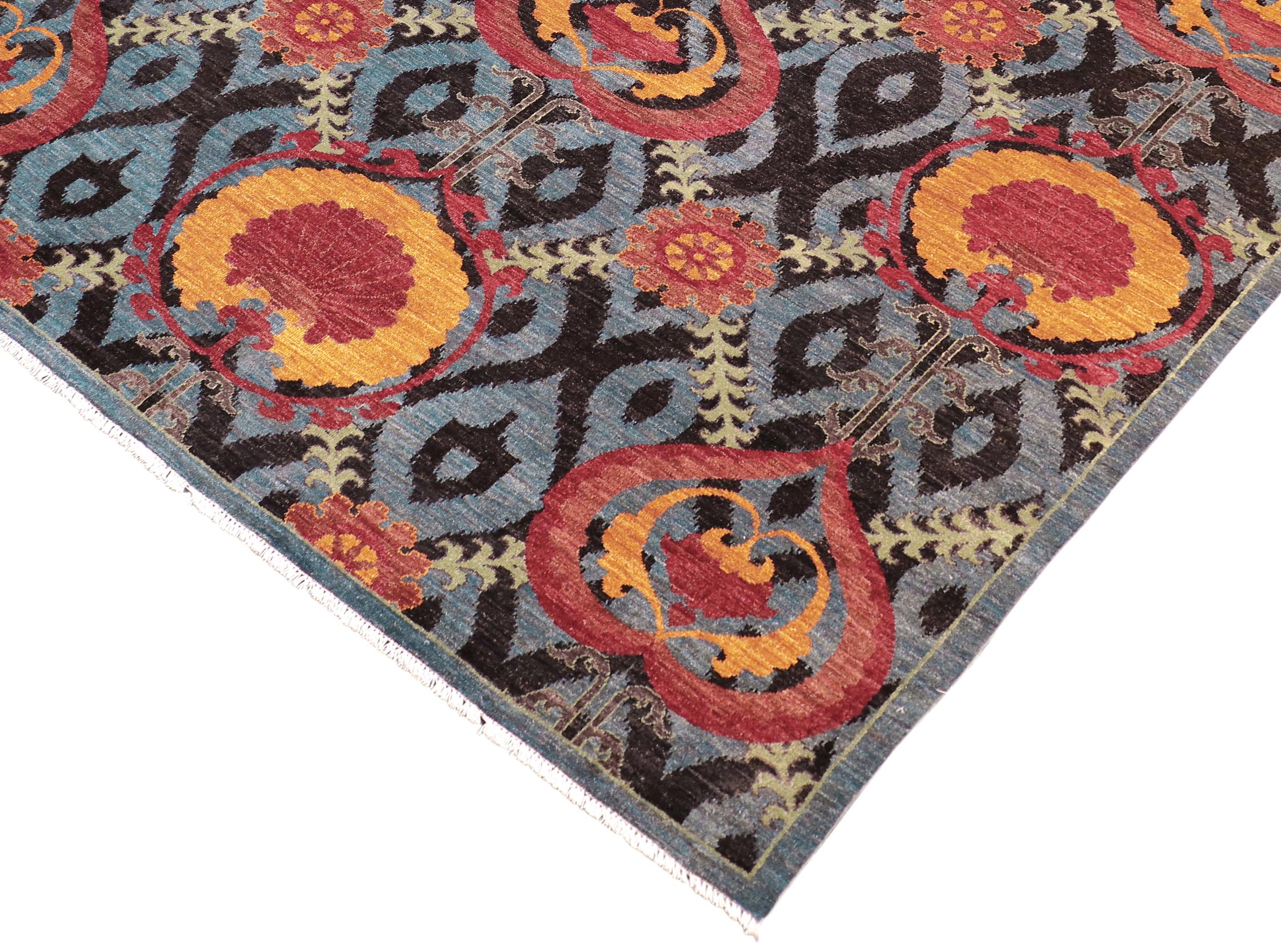 handmade Modern Kafkaz Gray Blue Hand Knotted RECTANGLE 100% WOOL area rug 8' x 10'