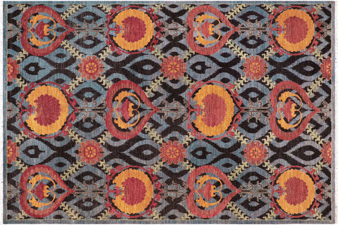 handmade Modern Kafkaz Gray Blue Hand Knotted RECTANGLE 100% WOOL area rug 8' x 10'