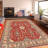 handmade Geometric Kazak Red Beige Hand Knotted RECTANGLE 100% WOOL area rug 9' x 12'