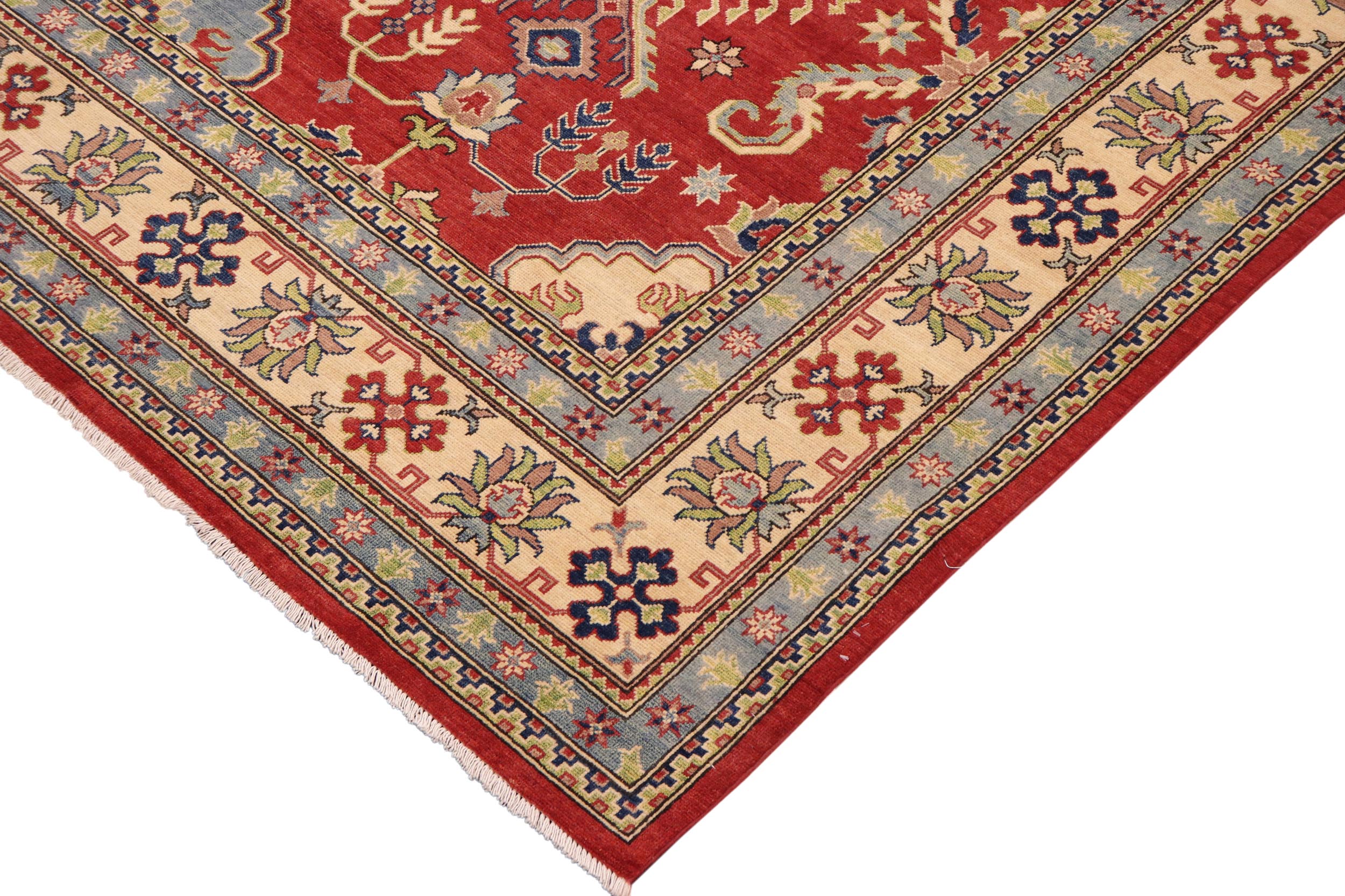 handmade Geometric Kazak Red Beige Hand Knotted RECTANGLE 100% WOOL area rug 9'X12'