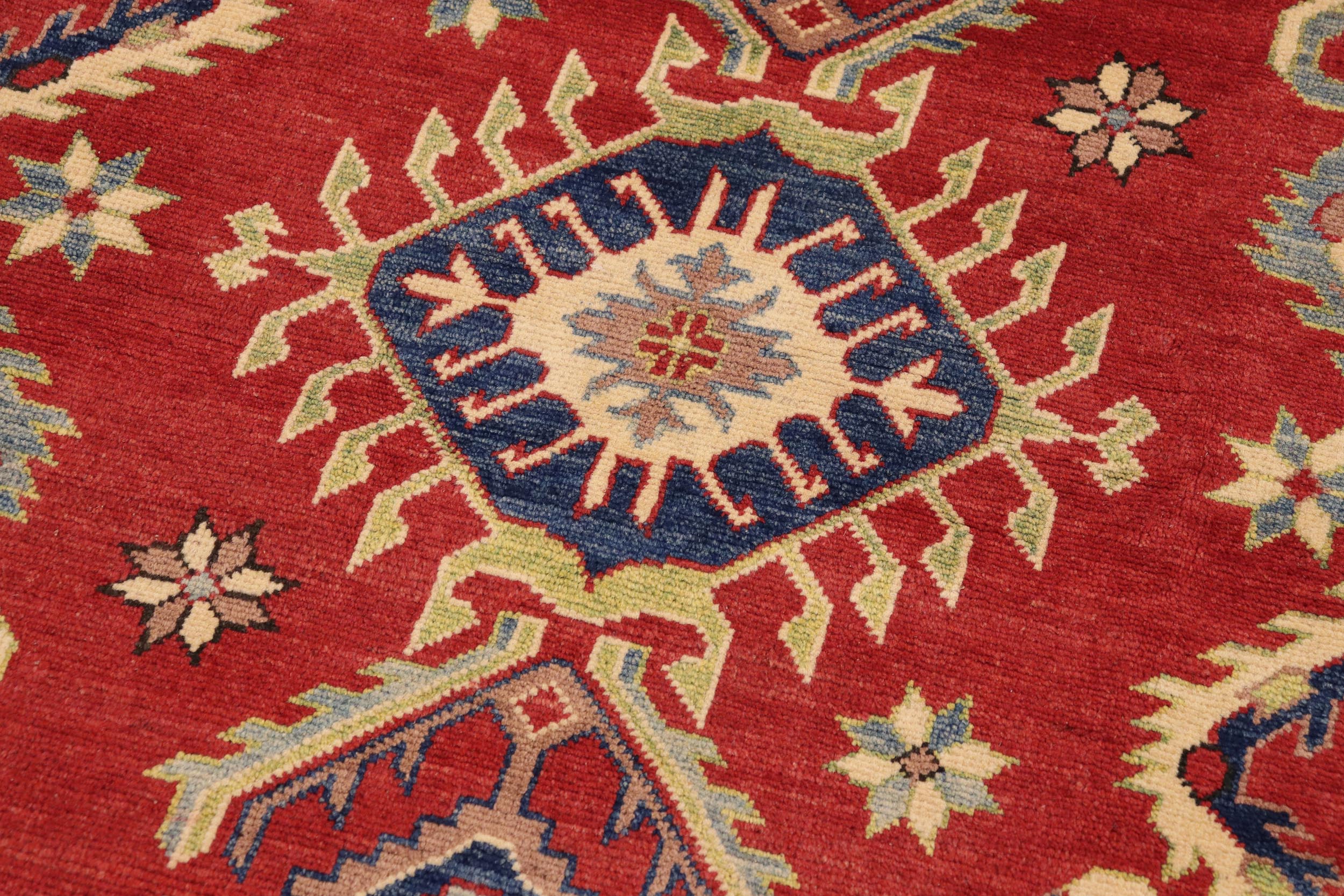 handmade Geometric Kazak Red Beige Hand Knotted RECTANGLE 100% WOOL area rug 9'X12'