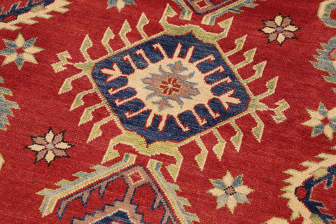 handmade Geometric Kazak Red Beige Hand Knotted RECTANGLE 100% WOOL area rug 9'X12'