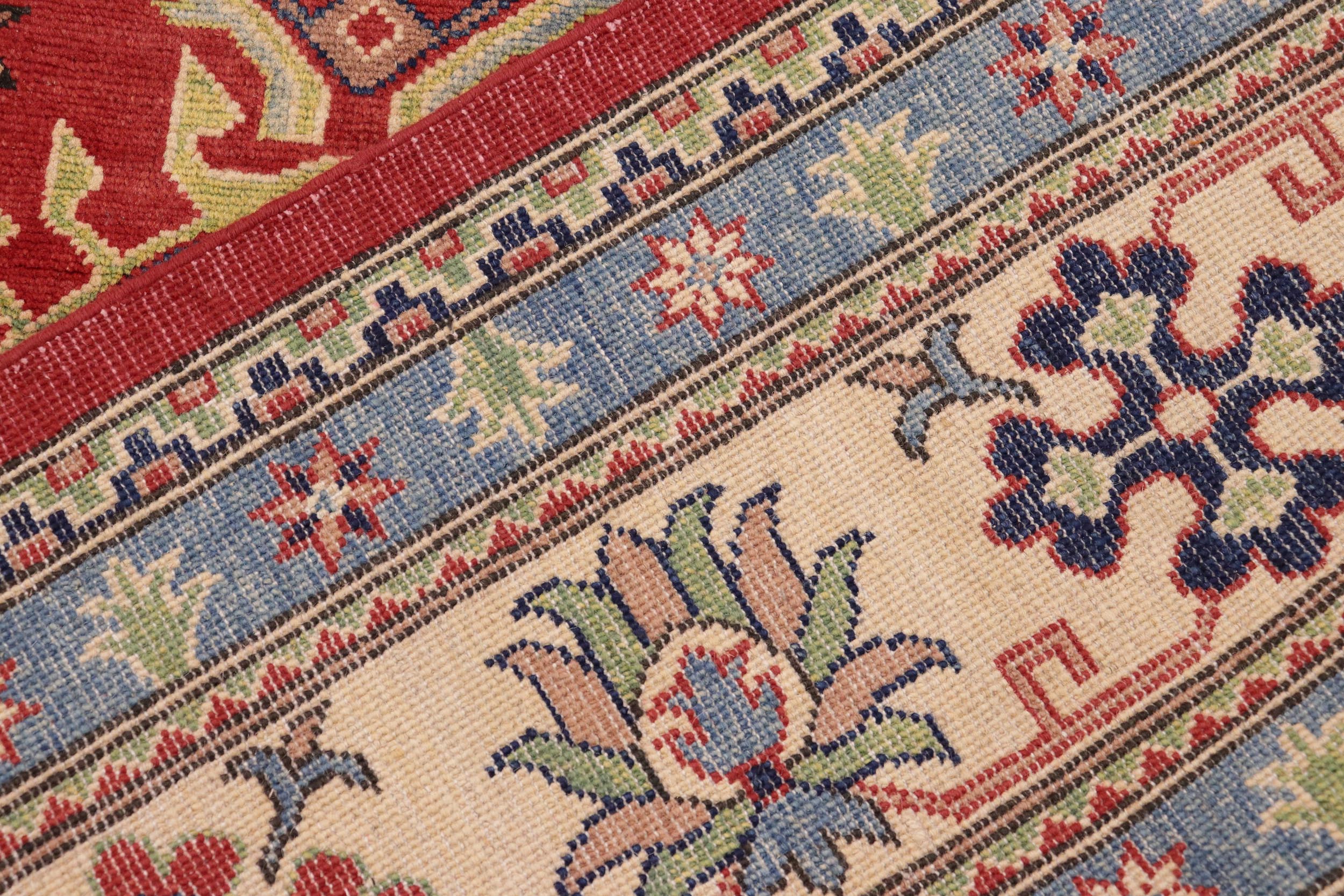handmade Geometric Kazak Red Beige Hand Knotted RECTANGLE 100% WOOL area rug 9'X12'