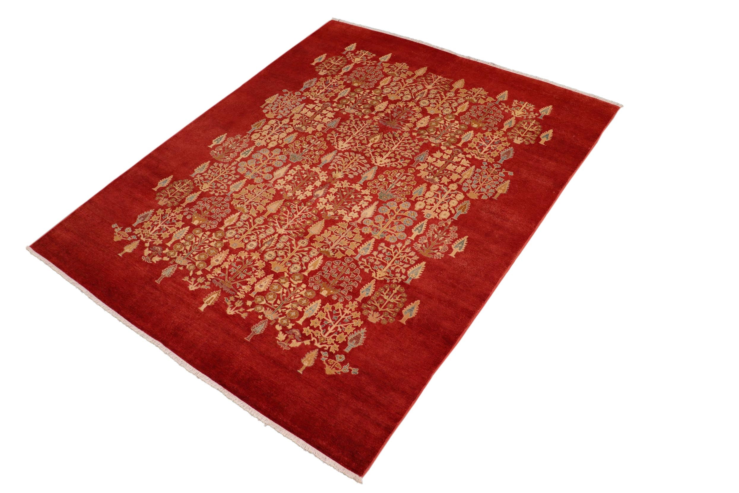 handmade Modern  Red Tan Hand Knotted RECTANGLE 100% WOOL area rug 8x10