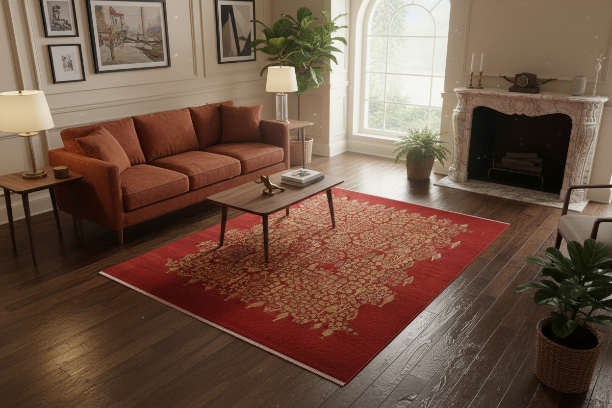 handmade Modern  Red Tan Hand Knotted RECTANGLE 100% WOOL area rug 8 x 10