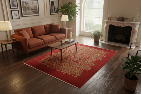 handmade Modern  Red Tan Hand Knotted RECTANGLE 100% WOOL area rug 8 x 10