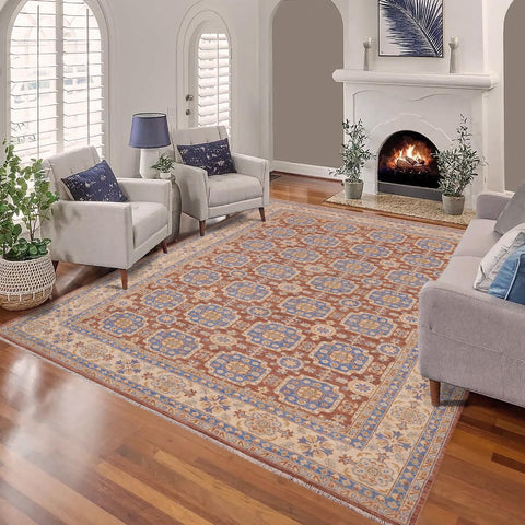 handmade Transitional Kafkaz Brown Beige Hand Knotted RECTANGLE 100% WOOL area rug 9' x 12'