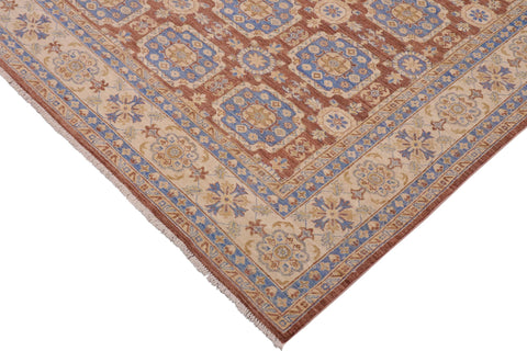 handmade Transitional Kafkaz Brown Beige Hand Knotted RECTANGLE 100% WOOL area rug 9' x 12'