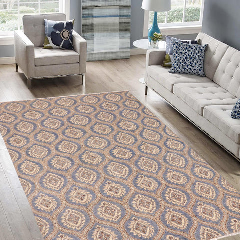 handmade Modern Kafkaz Blue Brown Hand Knotted RECTANGLE 100% WOOL area rug 9' x 12'