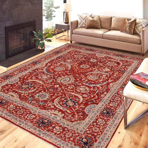 handmade Traditional Kafkaz Rust Blue Hand Knotted RECTANGLE 100% WOOL area rug 9x12