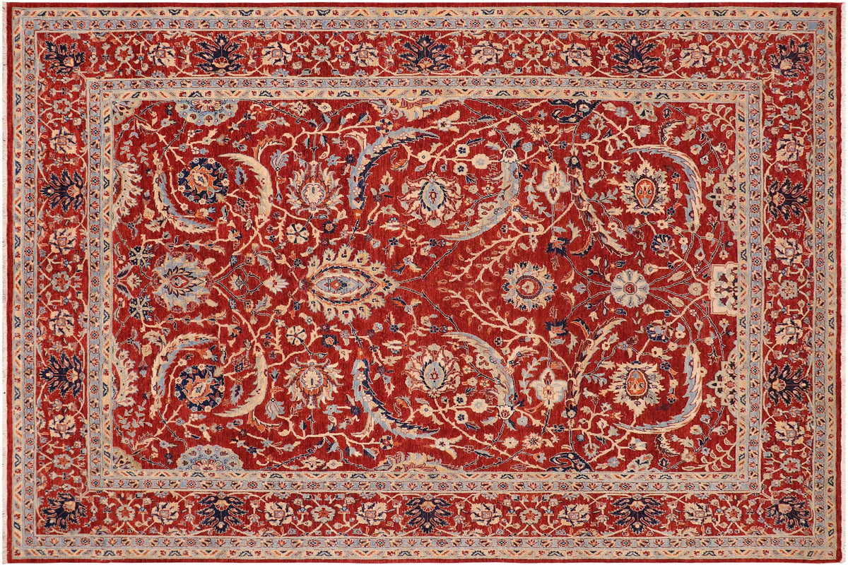 handmade Traditional Kafkaz Rust Blue Hand Knotted RECTANGLE 100% WOOL area rug 9x12