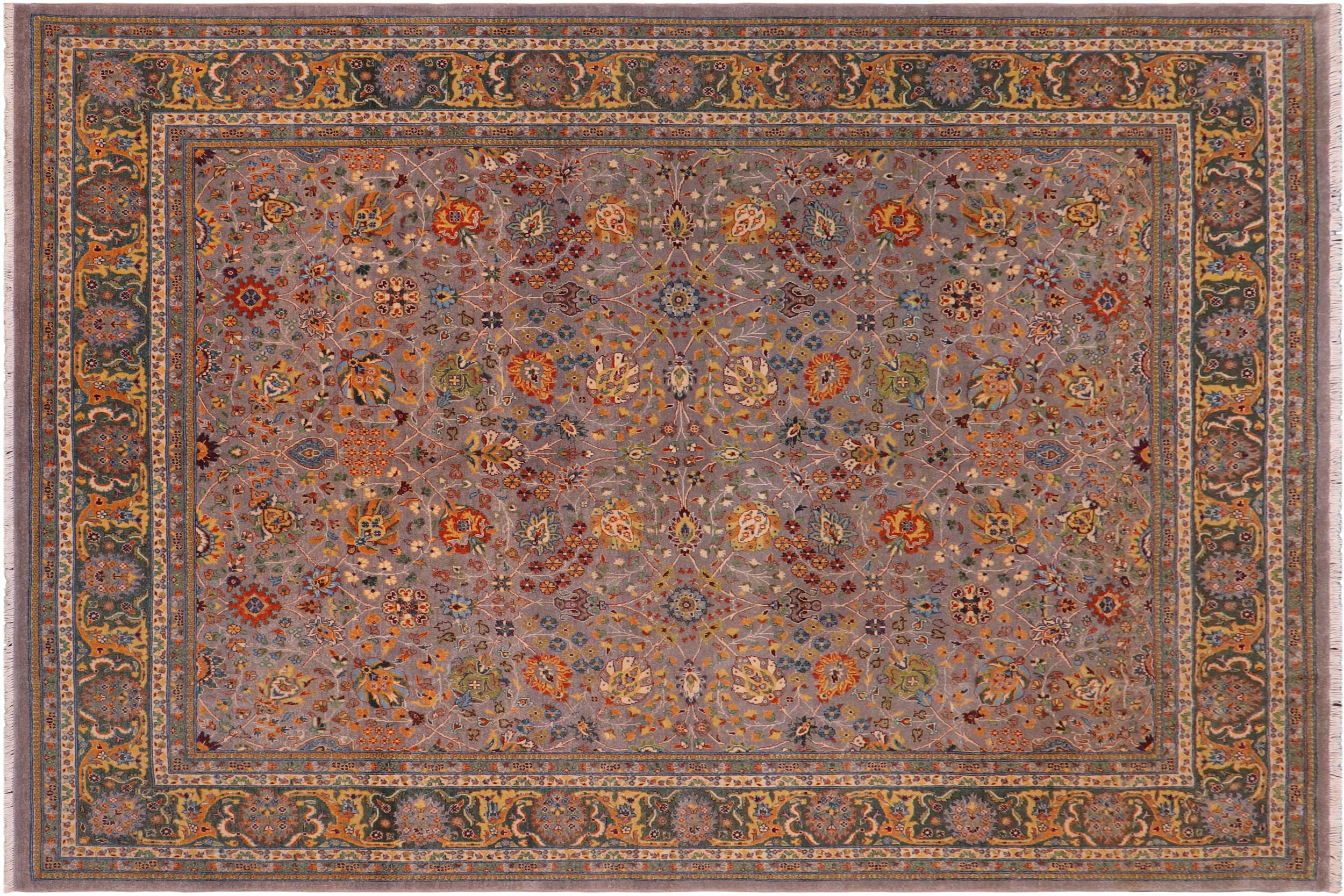 handmade Traditional Design Gray Green Hand Knotted RECTANGLE 100% WOOL area rug 8' x 10'