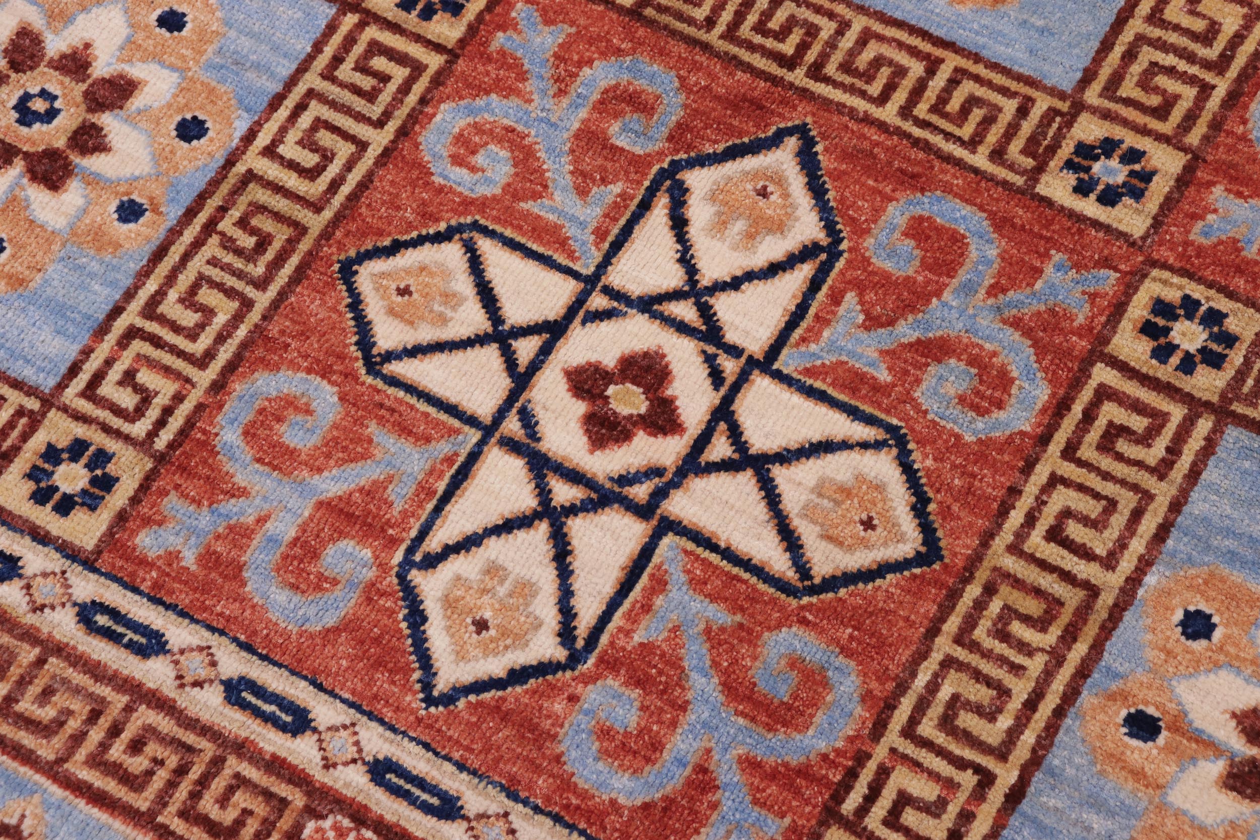 handmade Geometric Kafkaz Rust Beige Hand Knotted RECTANGLE 100% WOOL area rug 9' x 12'