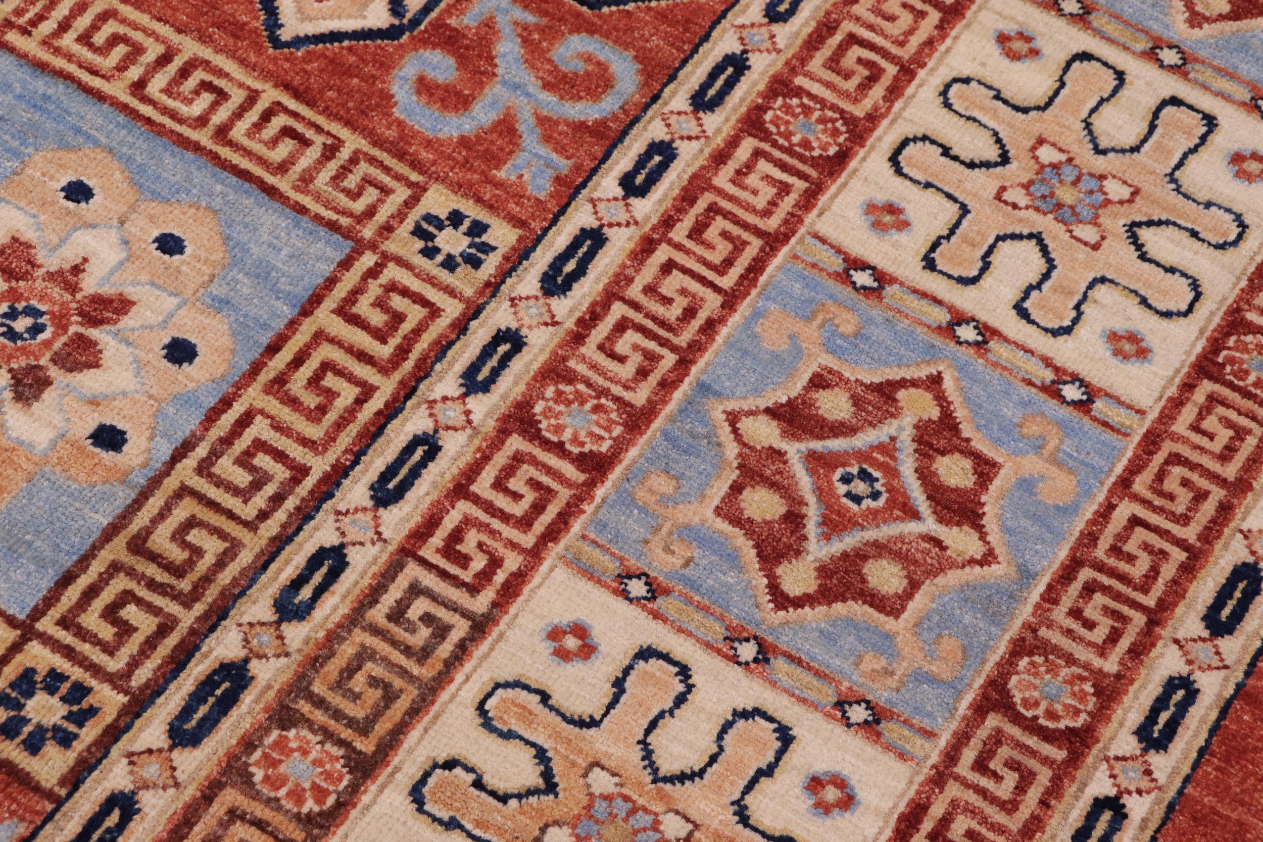 handmade Geometric Kafkaz Rust Beige Hand Knotted RECTANGLE 100% WOOL area rug 9' x 12'